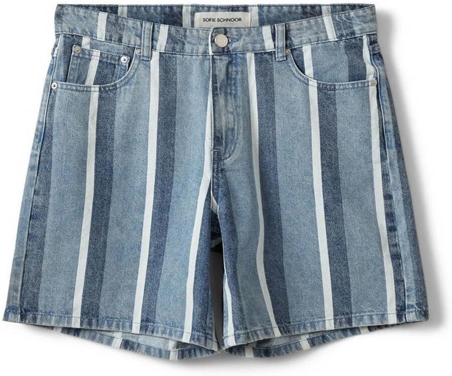 Sofie Schnoor regular waist gestreepte short light blue denim