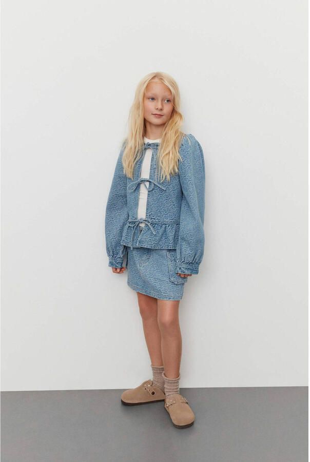 Sofie Schnoor spijkerrok met hartjes light blue denim Blauw Hartjes 128 - Foto 5