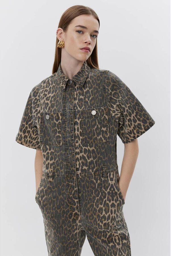 Sofie Schnoor Jumpsuit met luipaardprint en wijde pijpen Brown Dames