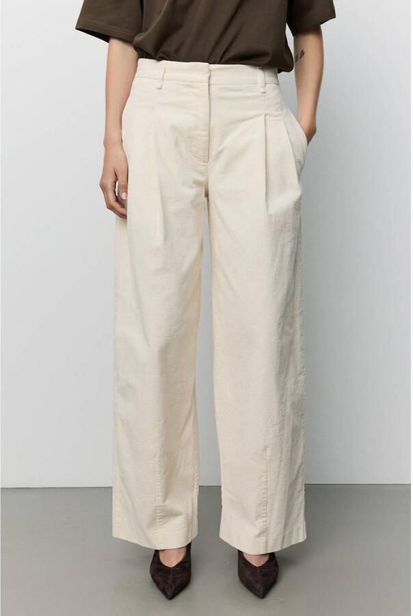 Sofie Schnoor wide leg corduroy broek met plooien ecru