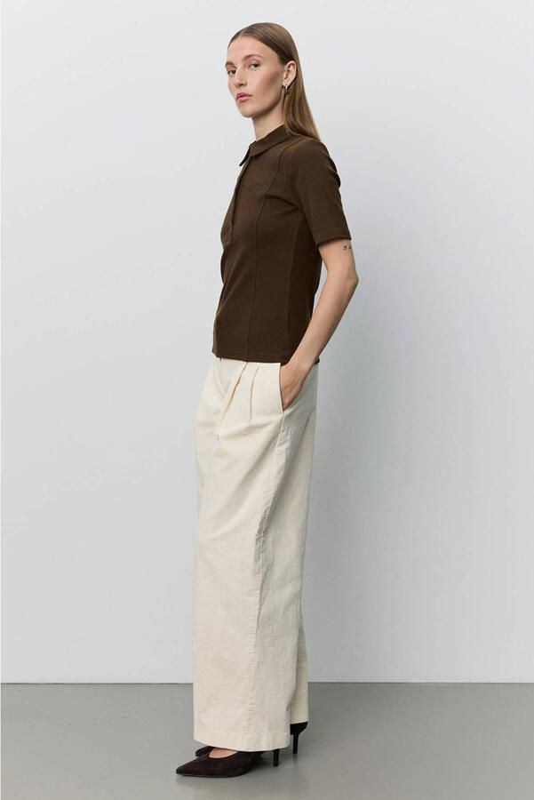 Sofie Schnoor wide leg corduroy broek met plooien ecru - Foto 3