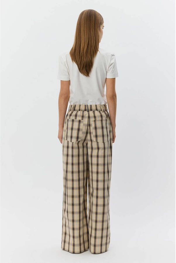 Sofie Schnoor wide leg high waist geruite broek grijsbruin - Foto 3