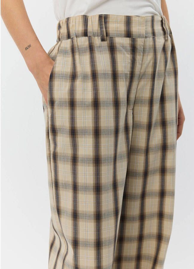 Sofie Schnoor wide leg high waist geruite broek grijsbruin - Foto 2