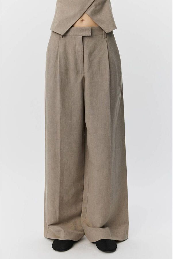 Sofie Schnoor wide leg regular waist broek met linnen grijs melange