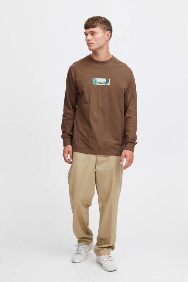 Solid regular fit longsleeve Hammou met printopdruk rain drum