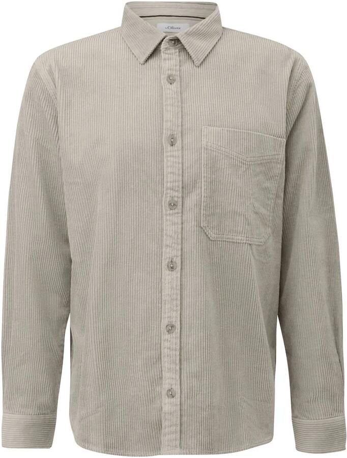 S.Oliver Big Size corduroy regular fit overhemd lichtgrijs