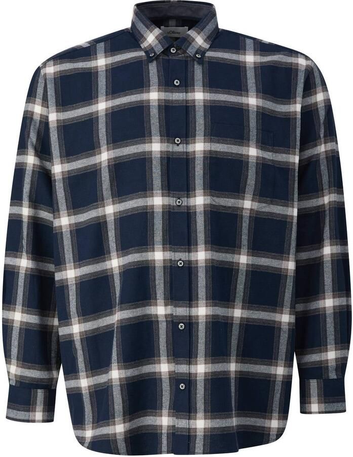 S.Oliver Big Size flanel regular fit geruit overhemd marine