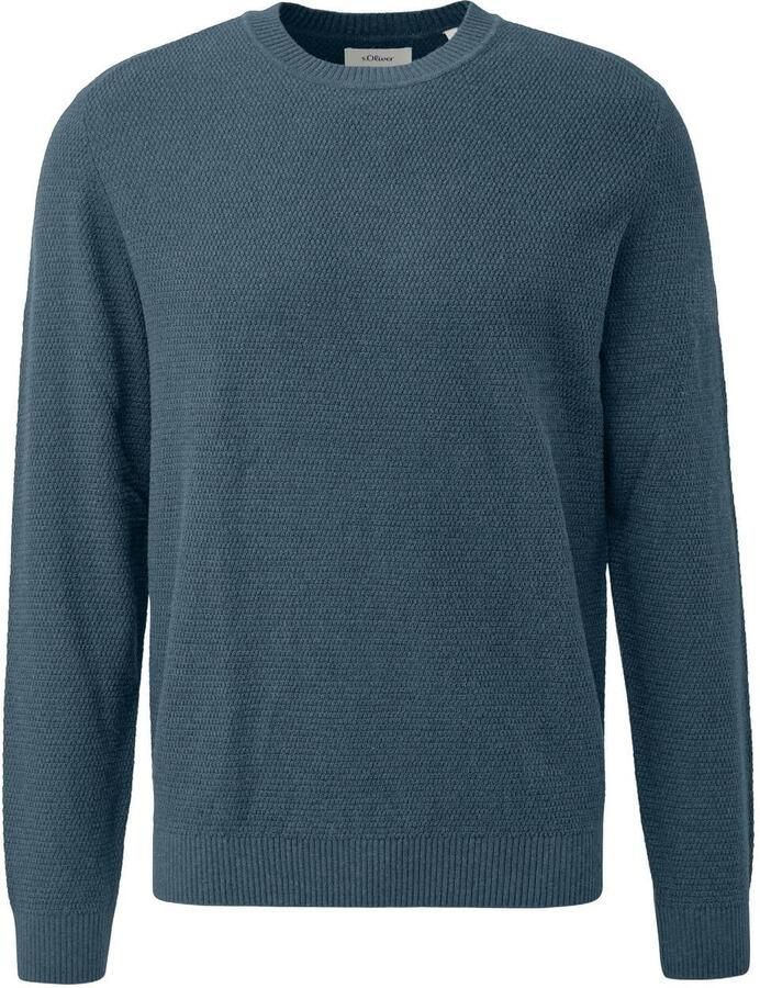 S.Oliver Big Size katoenen regular fit gebreide trui blauw