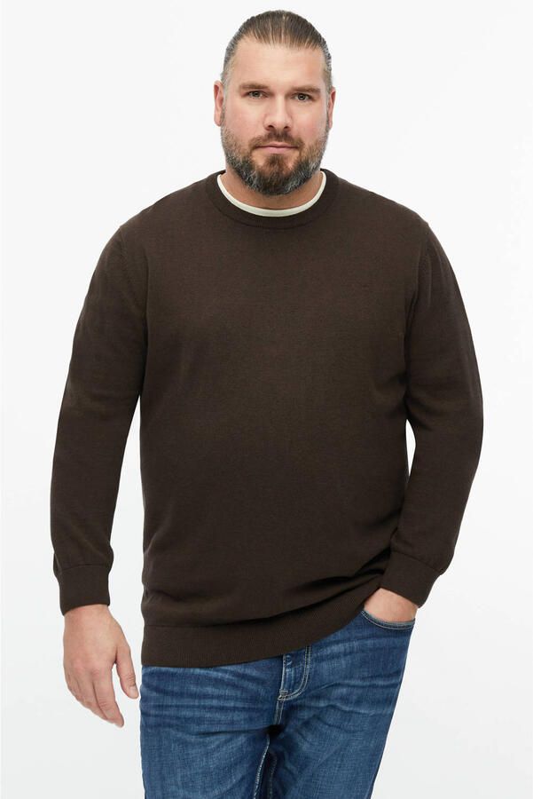 S.Oliver Big Size katoenen regular fit gebreide trui bruin