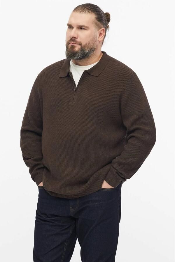 S.Oliver Big Size katoenen regular fit gebreide trui donkerbruin