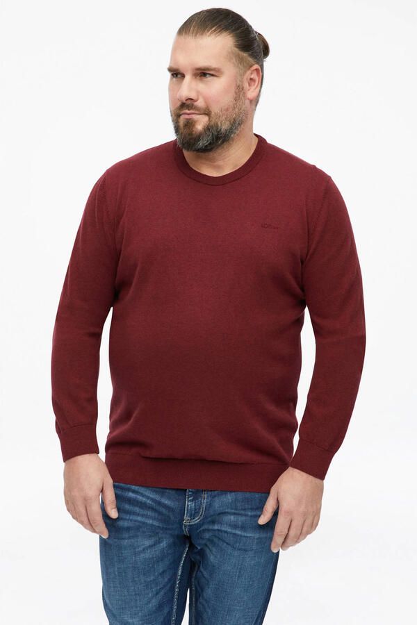 S.Oliver Big Size katoenen regular fit gebreide trui donkerrood