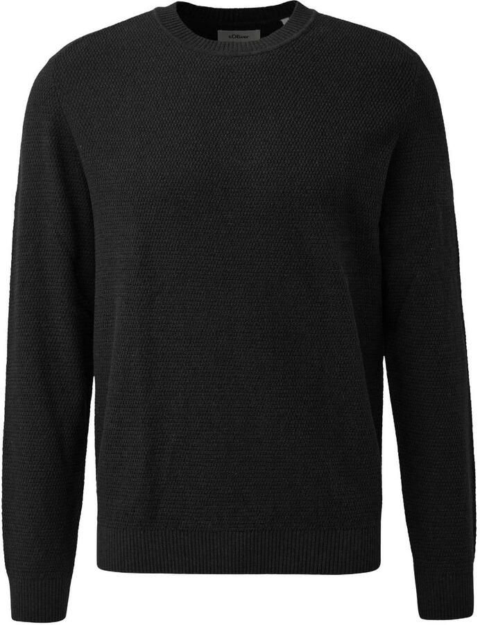 S.Oliver Big Size katoenen regular fit gebreide trui zwart