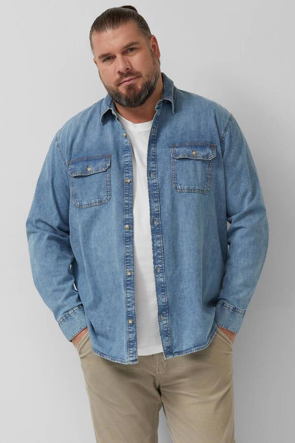 S.Oliver Big Size regular casual overhemd blauw