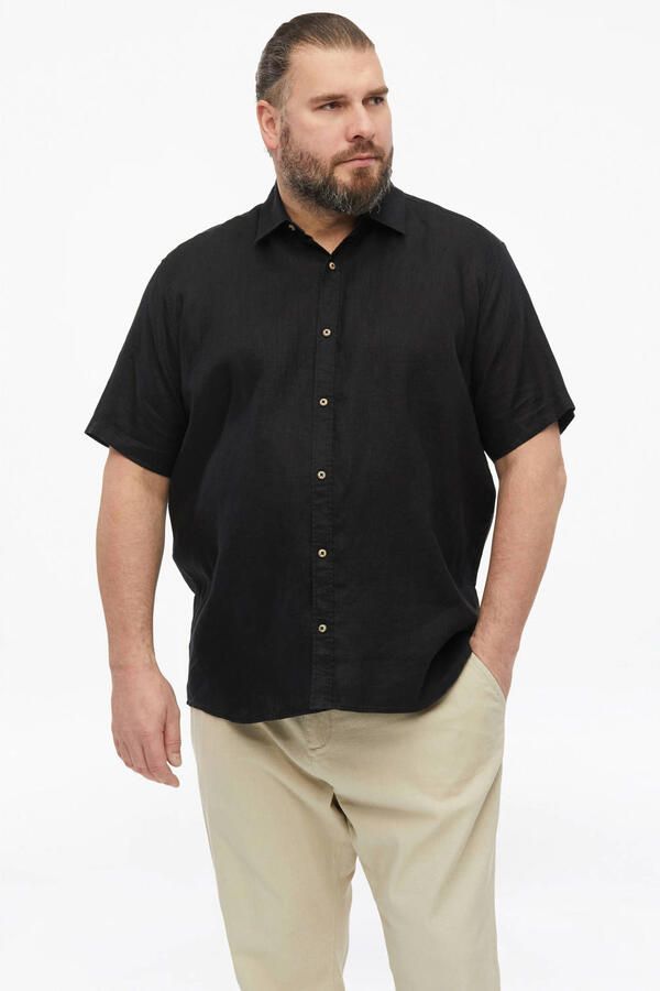 S.Oliver Big Size regular casual overhemd met linnen zwart