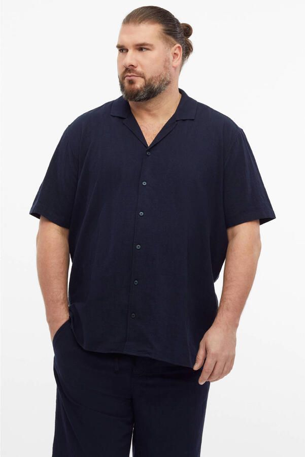 S.Oliver Big Size regular fit gehaakt overhemd donkerblauw