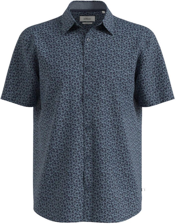S.Oliver Big Size regular fit overhemd met print marineblauw