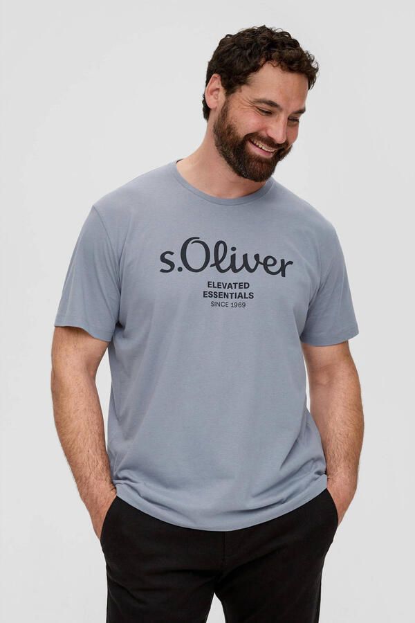 S.Oliver Big Size regular fit T-shirt Plus Size met printopdruk lichtgrijs