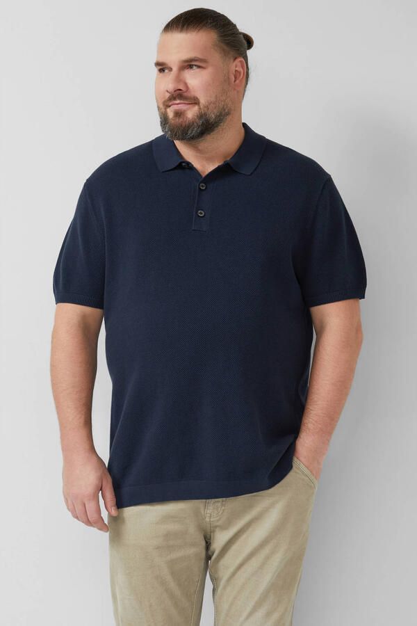 S.Oliver Big Size regular polo gebreid donkerblauw
