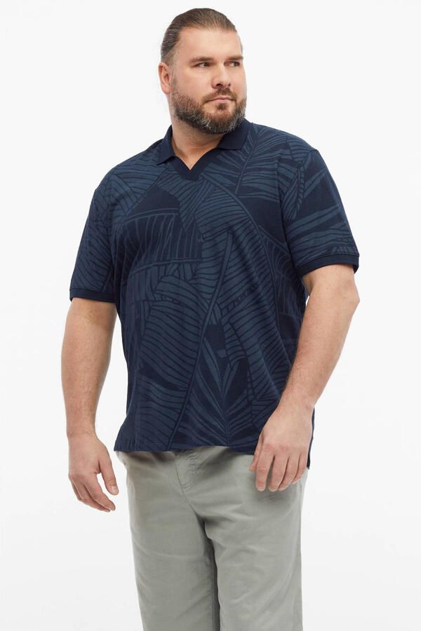 S.Oliver Big Size regular polo met linnen donkerblauw