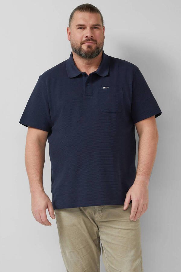 S.Oliver Big Size regular polo met textuur donkerblauw