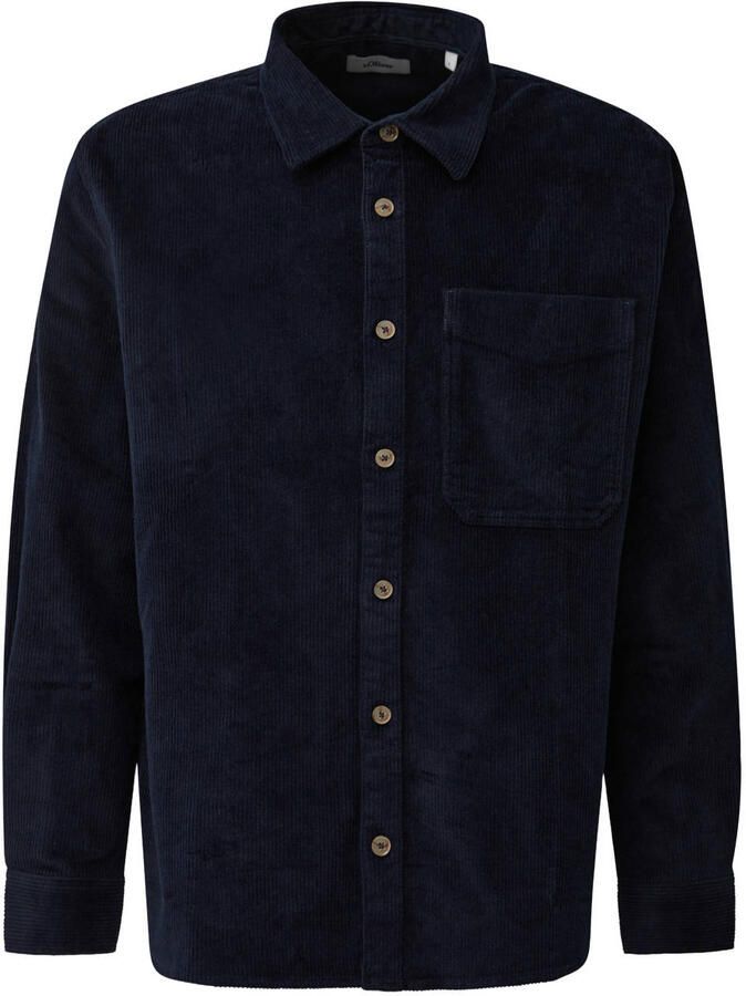 S.Oliver Big Size relaxed fit corduroy overhemd blauwzwart