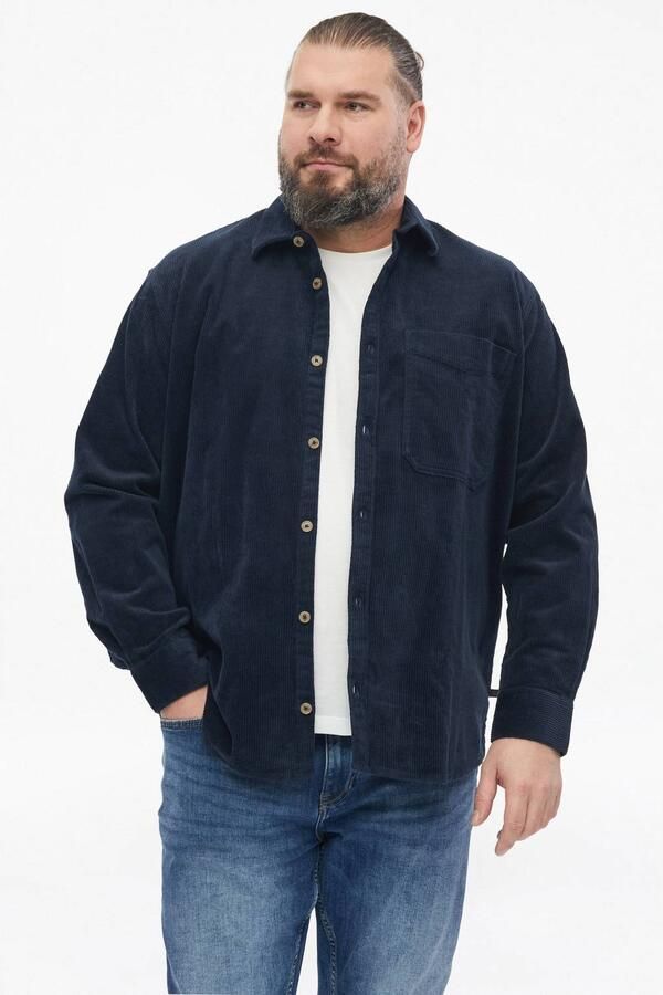 S.Oliver Big Size relaxed fit corduroy overhemd blauwzwart