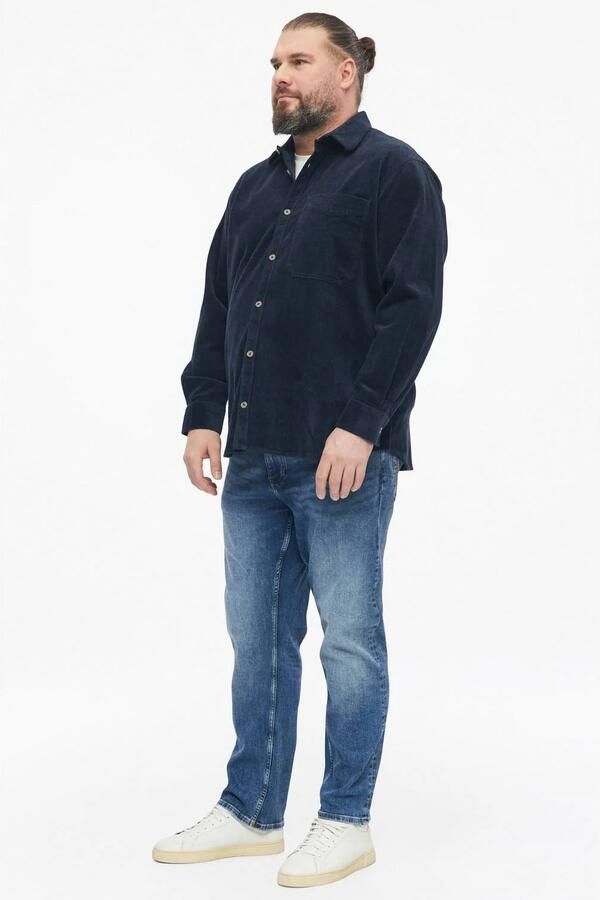 S.Oliver Big Size relaxed fit corduroy overhemd blauwzwart - Foto 3