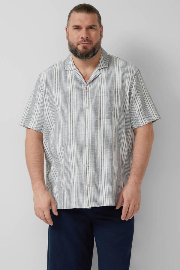 S.Oliver Big Size relaxed gestreept casual overhemd antraciet