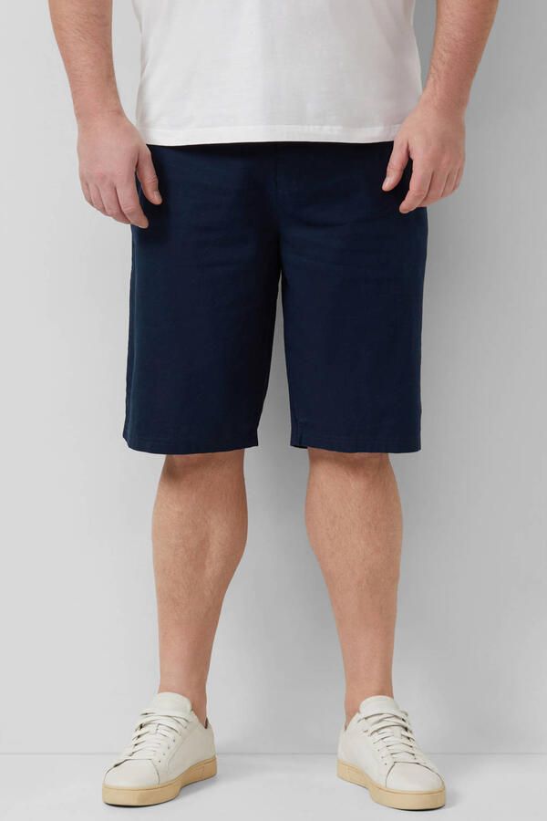 S.Oliver Big Size straight bermuda short met linnen donkerblauw