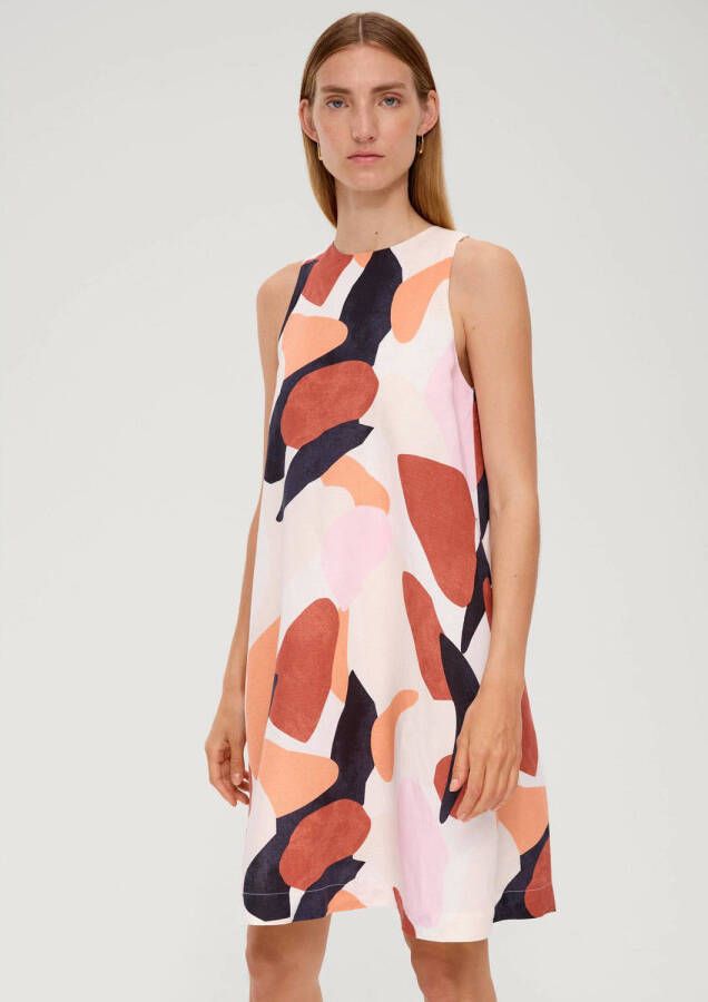 S.Oliver BLACK LABEL Knielange jurk van een mix van linnen en viscose met ronde hals