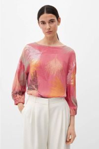 S.Oliver BLACK LABEL geweven blousetop met all over print en plooien lichtroze geel