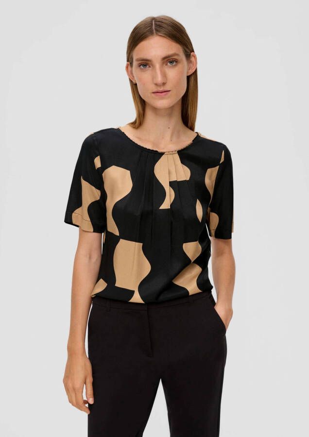 S.Oliver BLACK LABEL geweven blousetop met grafische print zwart camel