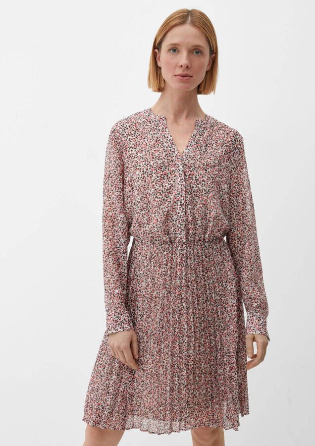 S.Oliver BLACK LABEL jurk met all over print en plooien roze zwart