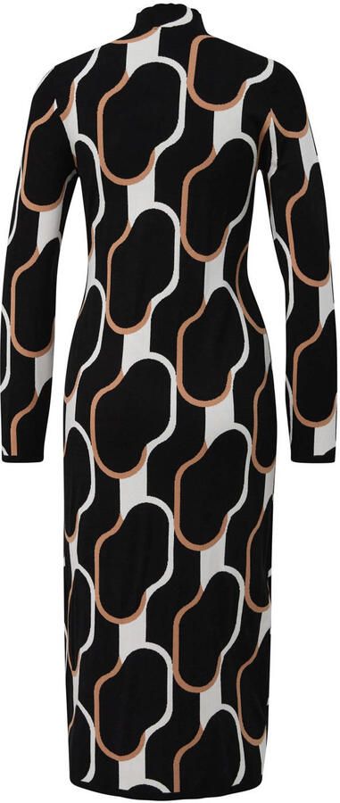 S.Oliver BLACK LABEL fijngebreide bodycon jurk met grafische print zwart ecru beige - Foto 3