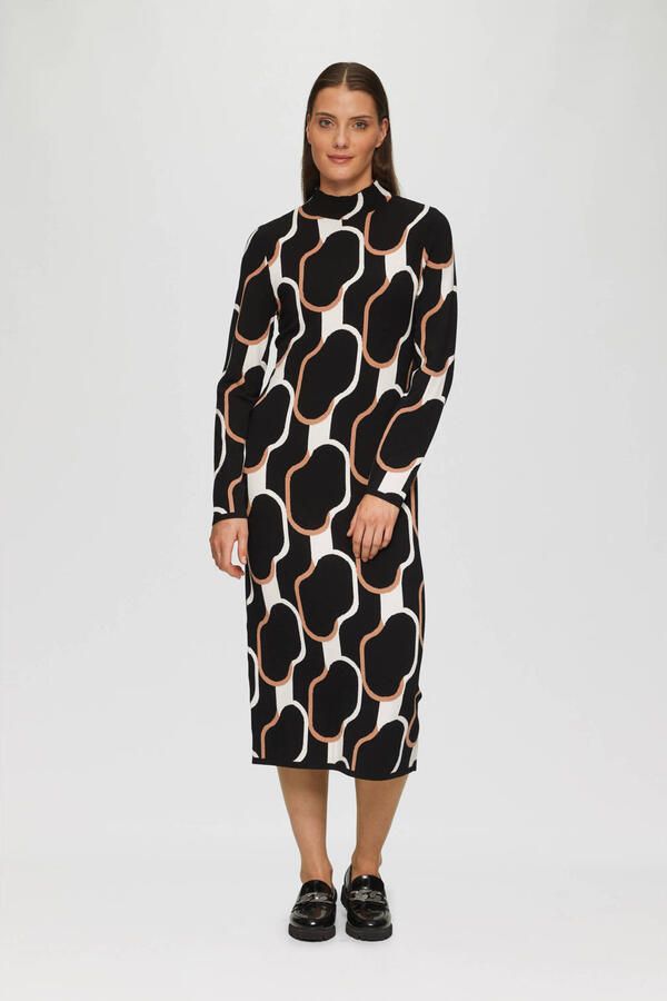 S.Oliver BLACK LABEL fijngebreide bodycon jurk met grafische print zwart ecru beige