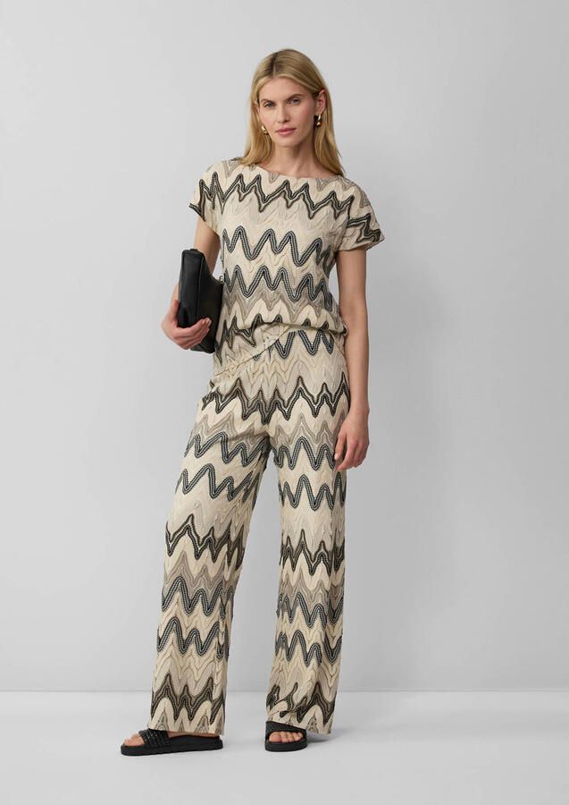 S.Oliver BLACK LABEL Wide leg wijde broek met all-over motief - Foto 3