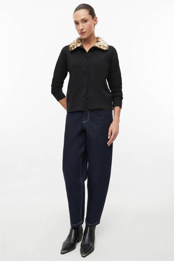 S.Oliver BLACK LABEL gebreid vest met imitatiebontkraag en wol zwart - Foto 2