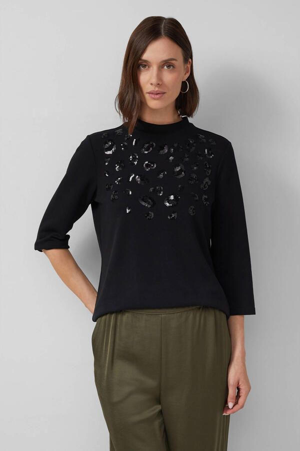 S.Oliver BLACK LABEL Shirt met 3 4 mouwen met pailletten en fijne hoge kraag - Foto 2