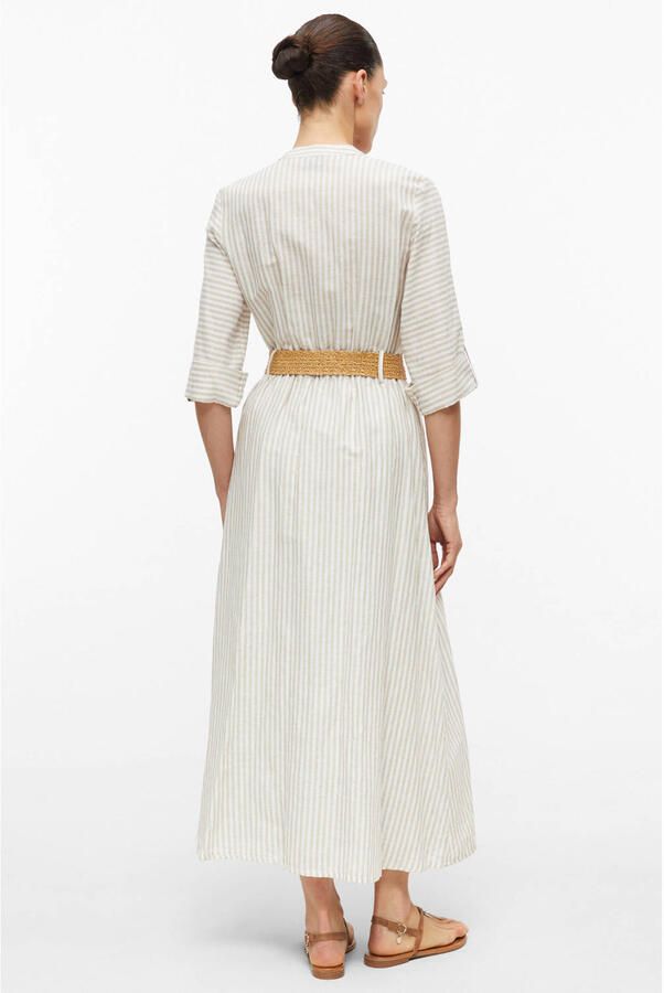 S.Oliver BLACK LABEL gestreepte midi blousejurk met driekwart mouwen en linnen beige - Foto 3