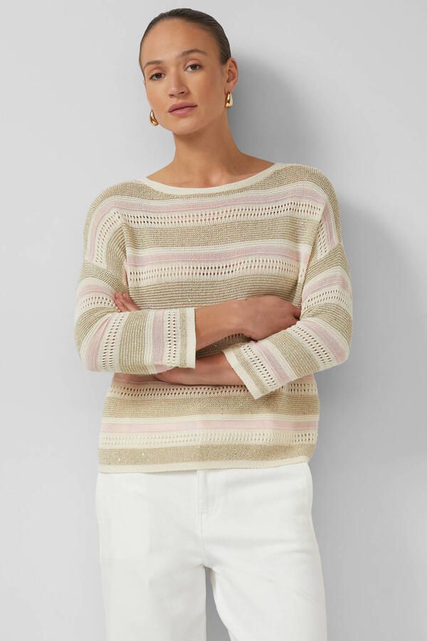 S.Oliver BLACK LABEL gestreepte trui beige met ingebreid patroon - Foto 2