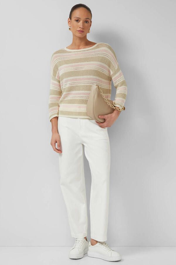 S.Oliver BLACK LABEL gestreepte trui beige met ingebreid patroon - Foto 3