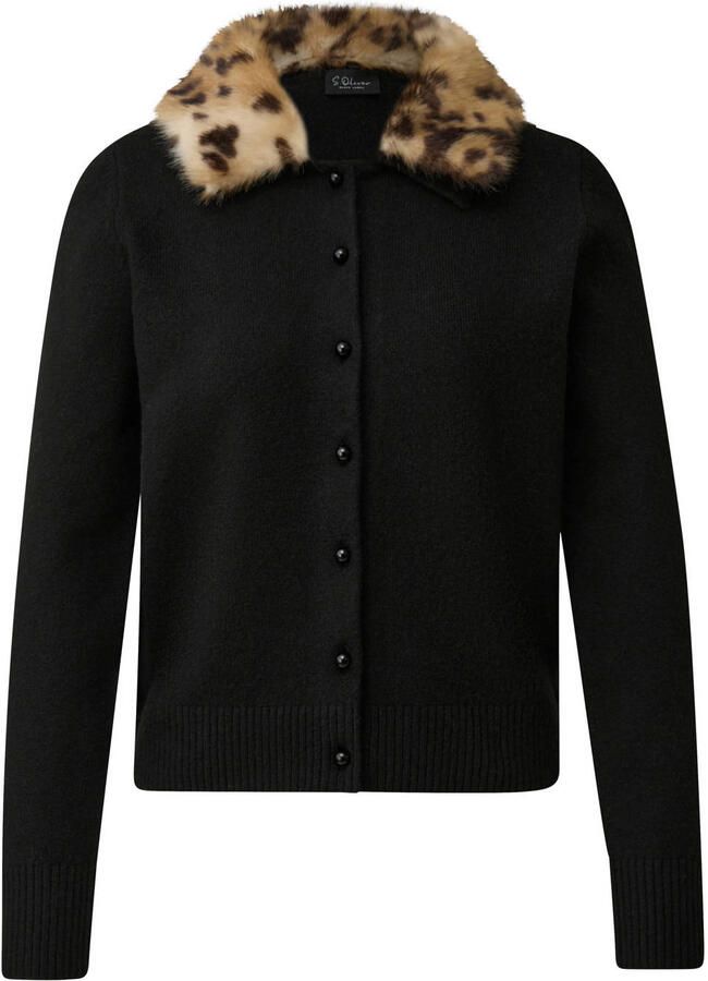 S.Oliver BLACK LABEL gebreid vest met imitatiebontkraag en wol zwart
