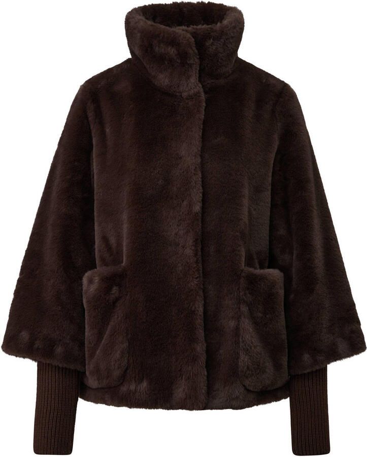 S.Oliver BLACK LABEL imitatiebont faux fur jas donkerbruin