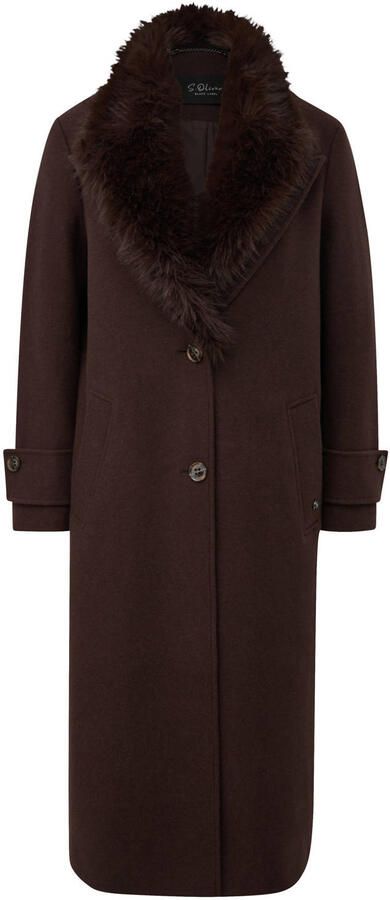 S.Oliver BLACK LABEL mantel met imitatiebontkraag donkerbruin