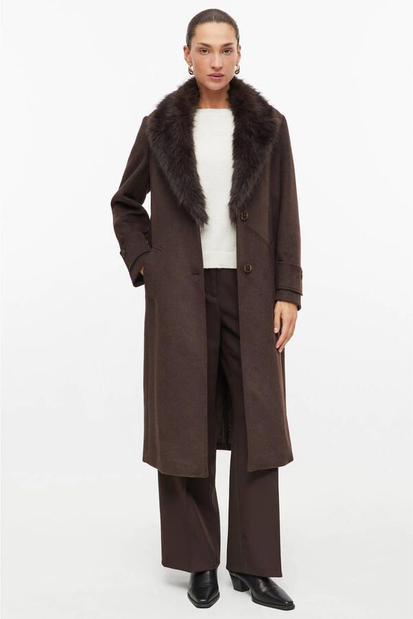 S.Oliver BLACK LABEL mantel met imitatiebontkraag donkerbruin - Foto 2