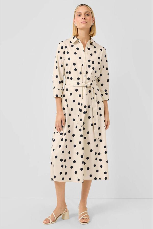 S.Oliver BLACK LABEL midi blousejurk met ceintuur en stip ecru
