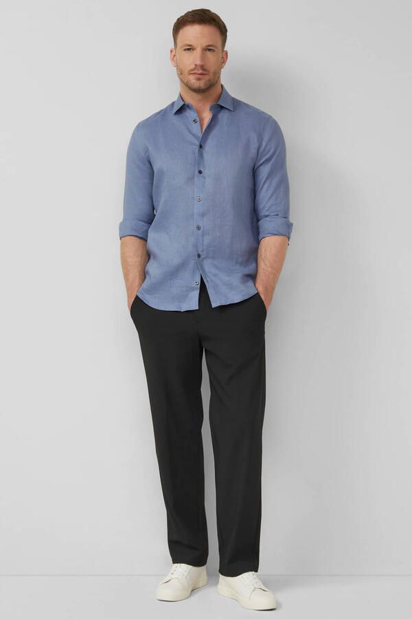 S.Oliver BLACK LABEL regular casual overhemd met linnen blauw