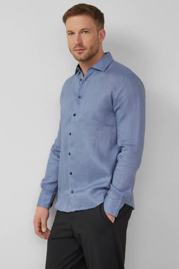 S.Oliver BLACK LABEL regular casual overhemd met linnen blauw - Foto 2
