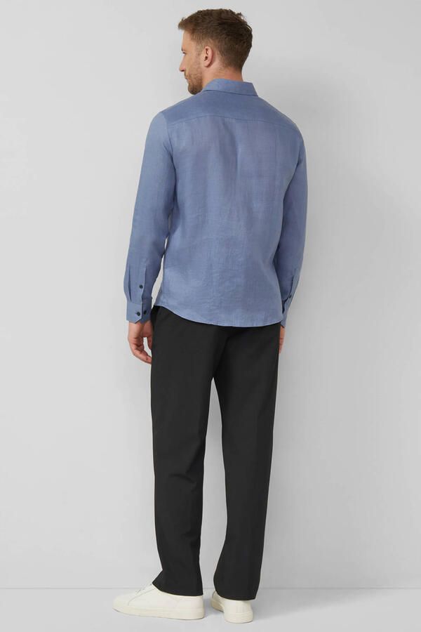 S.Oliver BLACK LABEL regular casual overhemd met linnen blauw - Foto 3