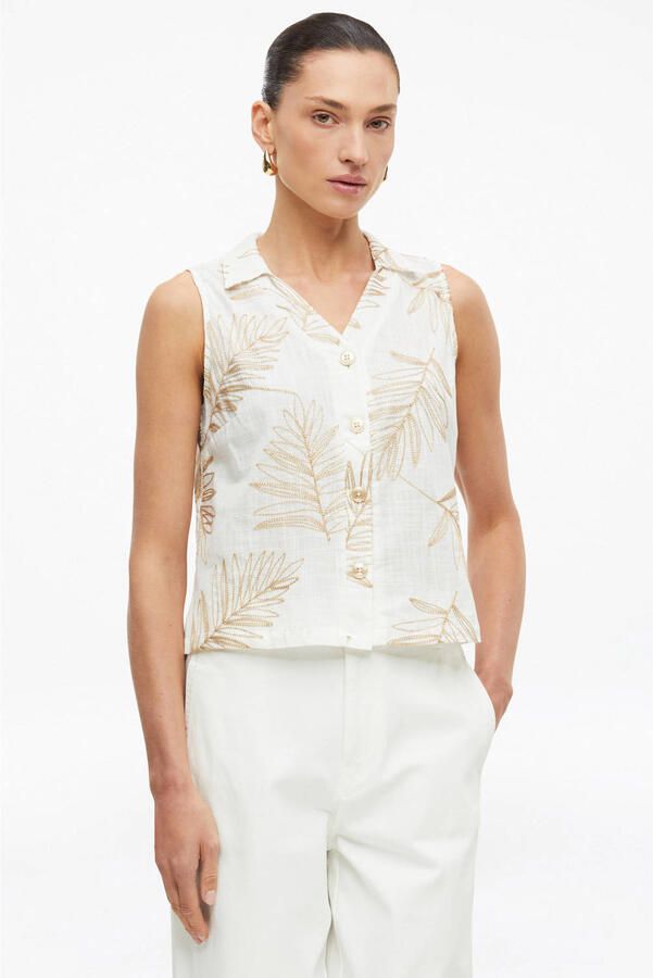 S.Oliver BLACK LABEL regular fit blouse met liggende kraag en borduursels wit